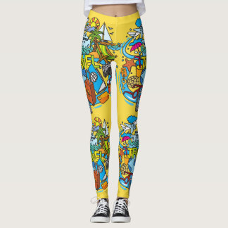 Adortable Bright Gelb Traveller Cartoon Kunstwerke Leggings
