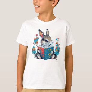 Adortable Bunny Rabbit Reading Book in Blume Garde T-Shirt