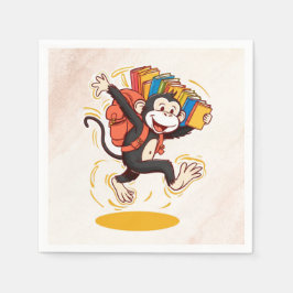 Adortable Cartoon Affe mit Büchern | Fun School Serviette