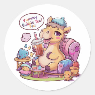 Adortable Cartoon Camel: Gemütlich, Kawaii Vibes Runder Aufkleber