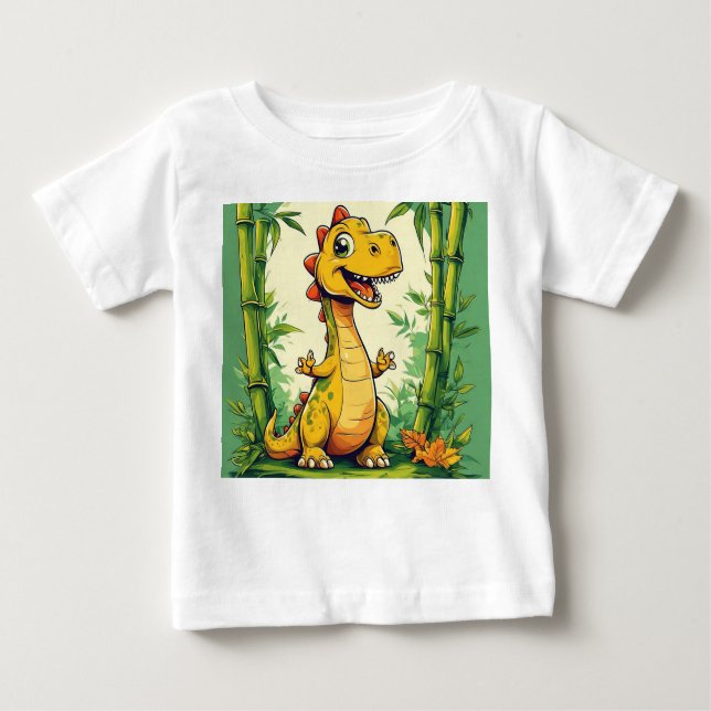 Adortable Cartoon Dinosaurier im Grünen Dschungel Baby T-shirt (Vorderseite)
