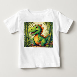 Adortable Cartoon Dinosaurier im Grünen Dschungel Baby T-shirt