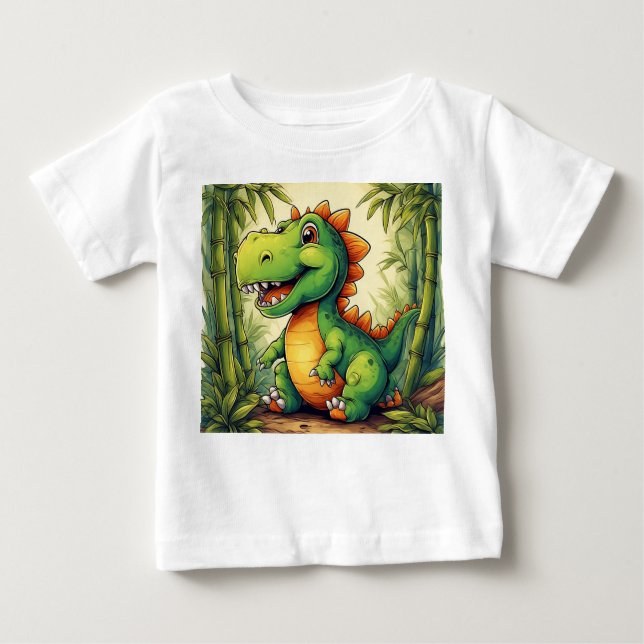 Adortable Cartoon Dinosaurier im Grünen Dschungel Baby T-shirt (Vorderseite)