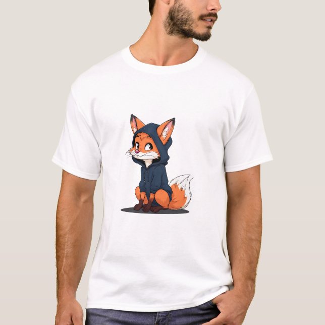 Adortable Cartoon Fox in Hoodie - Süße Tier Illus T-Shirt (Vorderseite)
