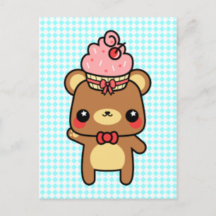 Adortable Cartoon Kawaii Bear Cupcake Postkarte