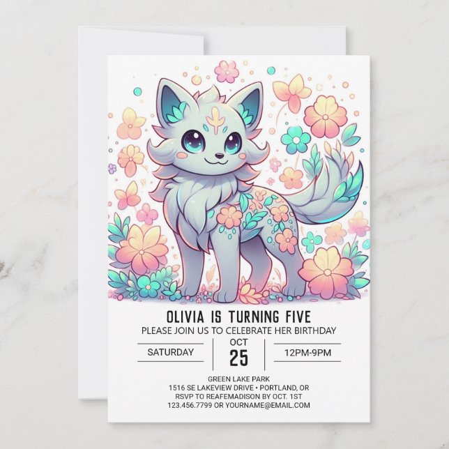 Adortable Cartoon Wolf Digital Geburtstag Einladung (Vorderseite)