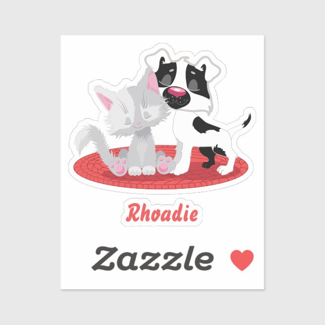 Adortable Cat and Dog Square Sticker (Blatt)