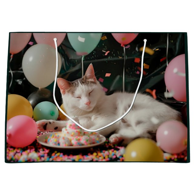 Adortable Cat Geburtstagsfeier Design Große Geschenktüte (Vorderseite)