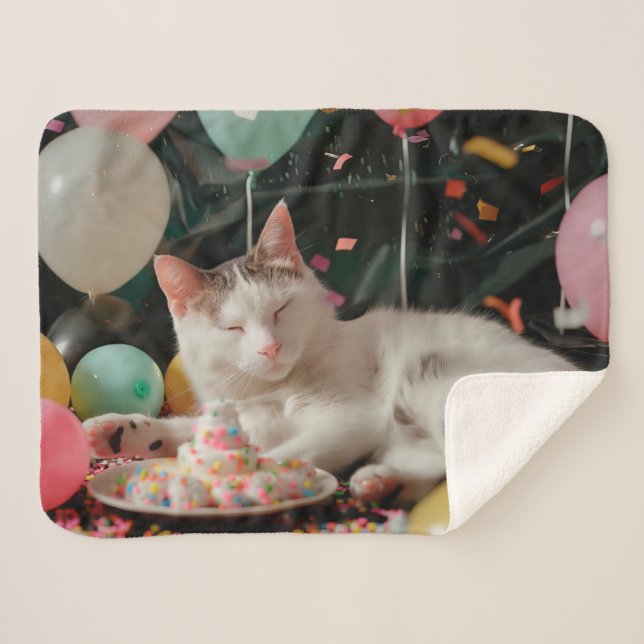 Adortable Cat Geburtstagsfeier Design Sherpadecke (Vorderseite (Horizontal))