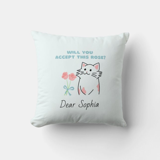 Adortable Cat&Rose Throw Kissen (Vorderseite)