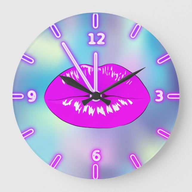 Adortable Cool Trendy Ombre Holographische Lippen Große Wanduhr (Vorderseite)