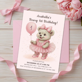 Adortable Coquette Ballerina Bären Geburtstag Einladung