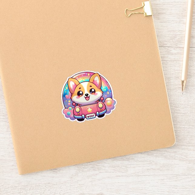 Adortable Corgi in rosa Rainbow und Glitzern Aufkleber (Notizbuch)