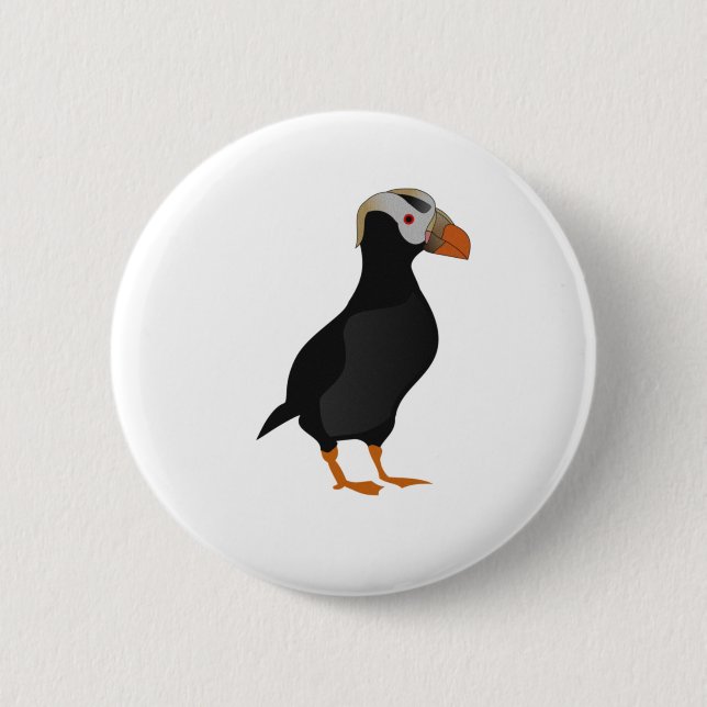 Adortable Creste Puffin Stehender Cartoon Button (Vorderseite)