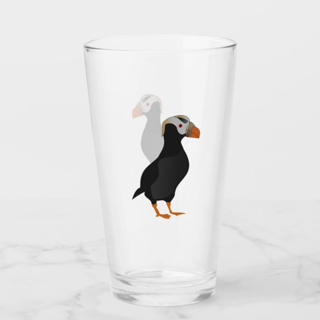Adortable Creste Puffin Stehender Cartoon Glas (Vorderseite)