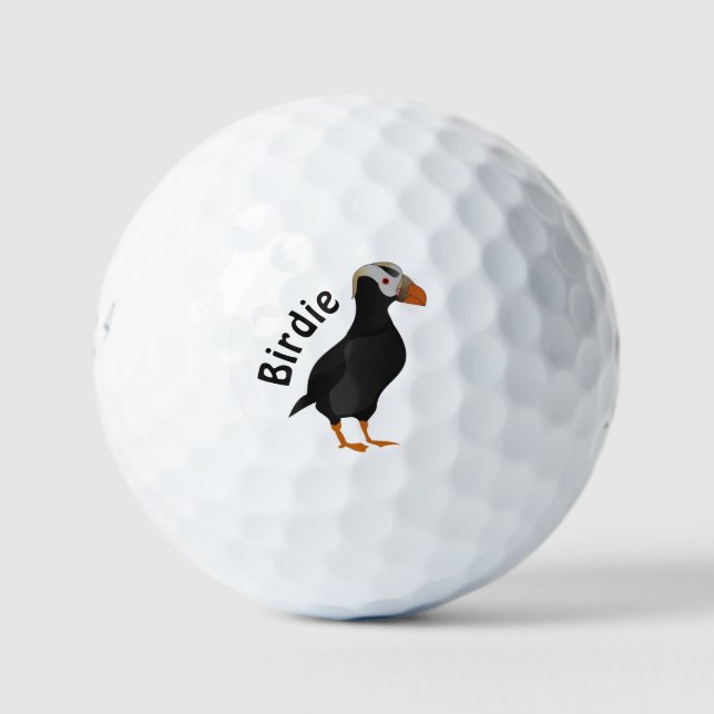 Adortable Creste Puffin Stehender Cartoon Golfball (Vorderseite)