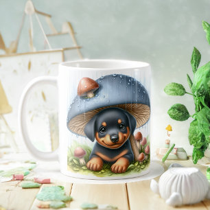 Adortable Doberman Welpe unter Pilzschüttler Kaffeetasse