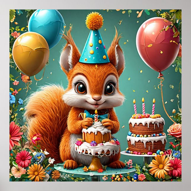 Adortable Eichhörnchen zum Geburtstag Poster (Vorne)