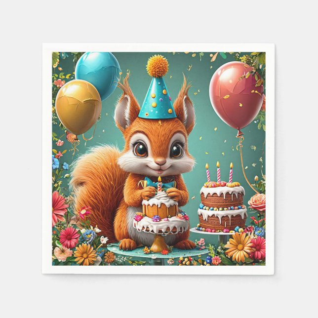 Adortable Eichhörnchen zum Geburtstag Serviette (Vorderseite)