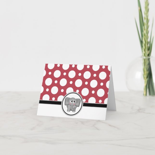 Adortable Elefanten Custom Red Polka Dot Cards Karte (Vorderseite)