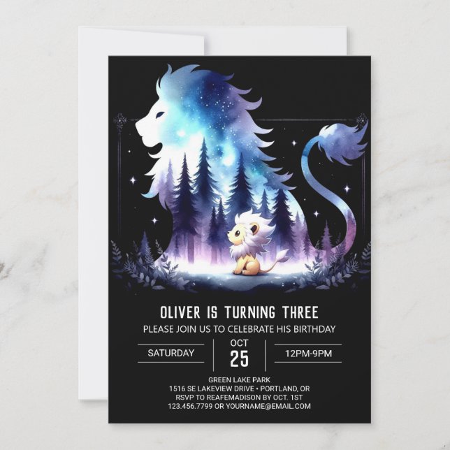 Adortable Fantasy Lion Birthday Einladung (Vorderseite)