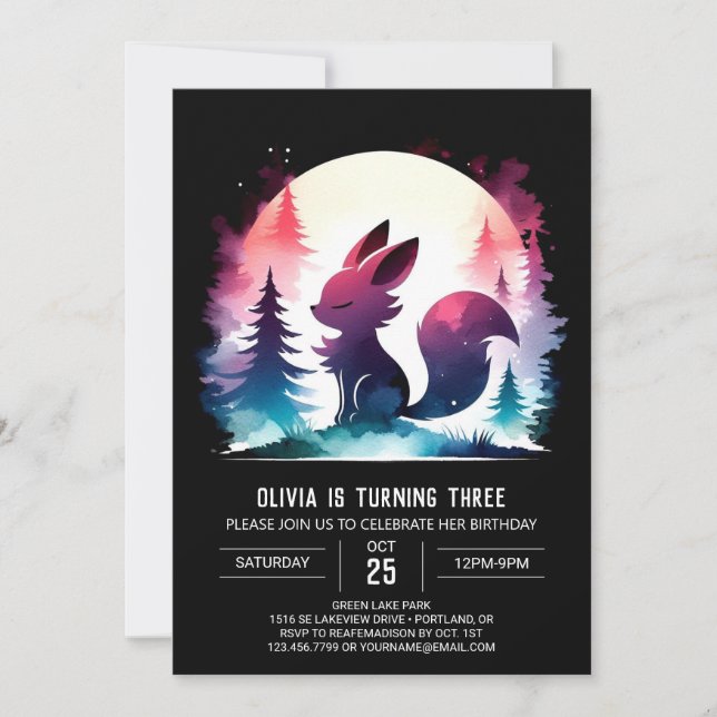 Adortable Fantasy Wolf Birthday Einladung (Vorderseite)