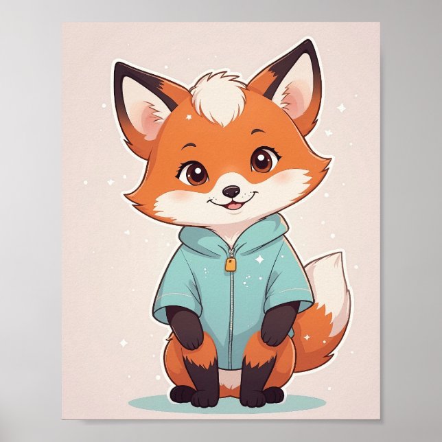 Adortable Fox in Hoodie - Niedliches Kinderzimmer Poster (Vorne)