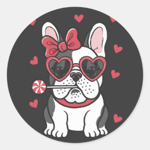 Adortable French Bulldog Enjoy Lollipop Valentine Runder Aufkleber