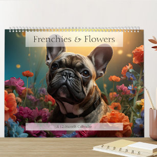 Adortable French Bulldogs mit Blume Kalender