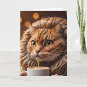 Adortable Funny Cat Holds Coffee Tasse Karte