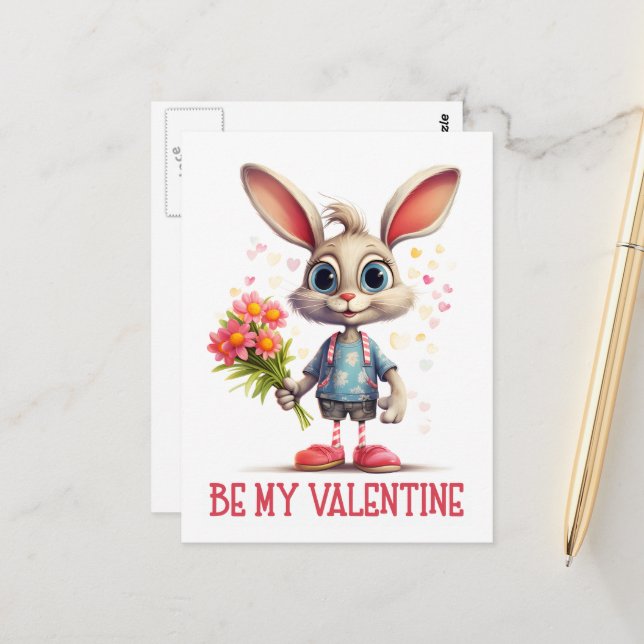 Adortable Funny Niedlich Valentine Rabbit Postkarte (Vorderseite/Rückseite Beispiel)