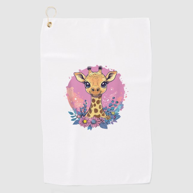 Adortable Giraffe umgeben von Blume _2 Golfhandtuch (Vorderseite)