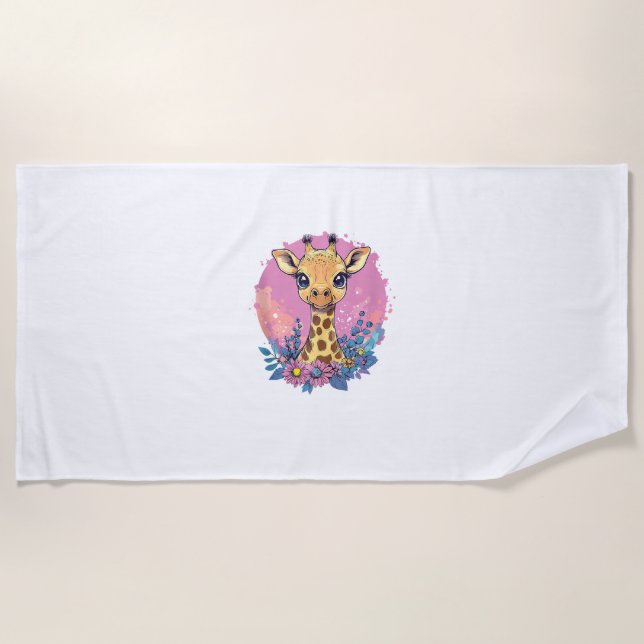 Adortable Giraffe umgeben von Blume _2 Strandtuch (Vorderseite)