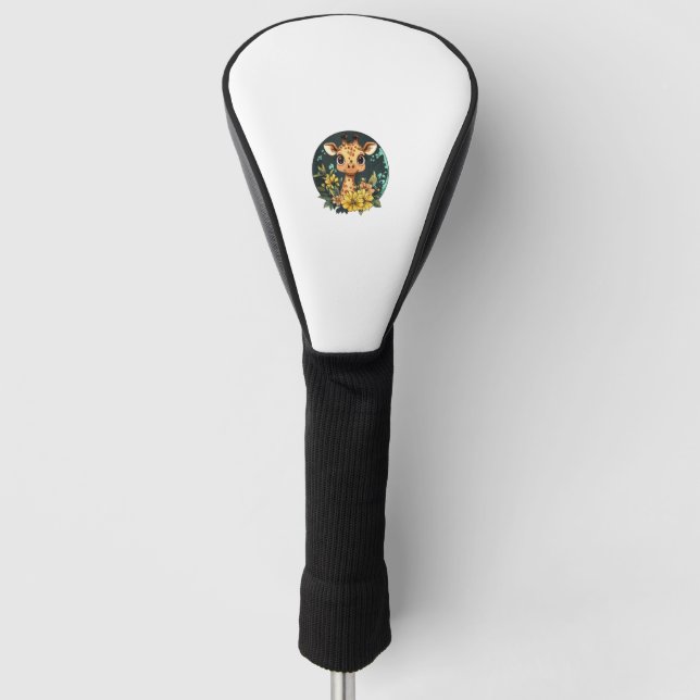 Adortable Giraffe umgeben von Blume _4 Golf Headcover (Vorderseite)
