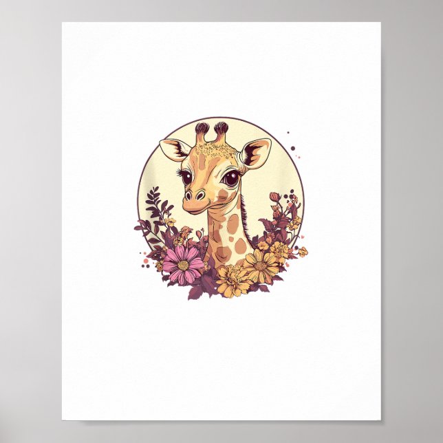 Adortable Giraffe umgeben von Blume _7 Poster (Vorne)