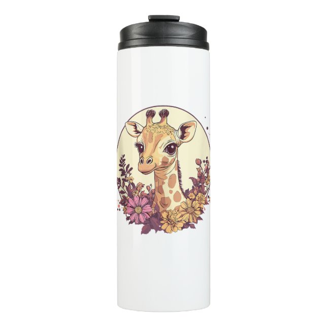 Adortable Giraffe umgeben von Blume _7 Thermosbecher (Vorderseite)
