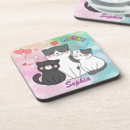 Adortable graue Katzen Meow Liebe Personalisiert Getränkeuntersetzer