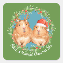 Adortable Guinea Pig Couple Weihnachten Quadratischer Aufkleber