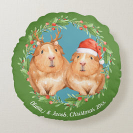 Adortable Guinea Pig Couple Weihnachten Rundes Kissen