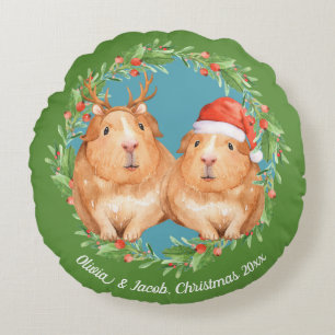 Adortable Guinea Pig Couple Weihnachten Rundes Kissen