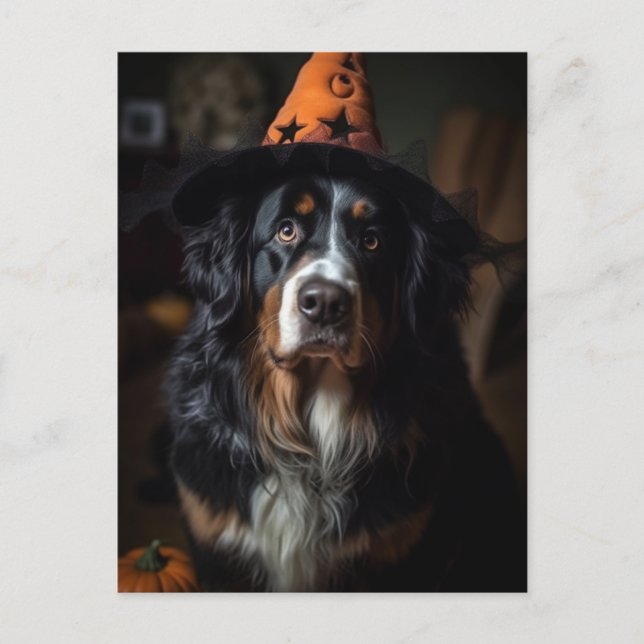 Adortable Halloween Berner Hund Postkarte (Vorderseite)