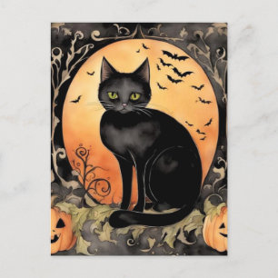 Adortable Halloween Black Cat Wasserfarbe Postkarte