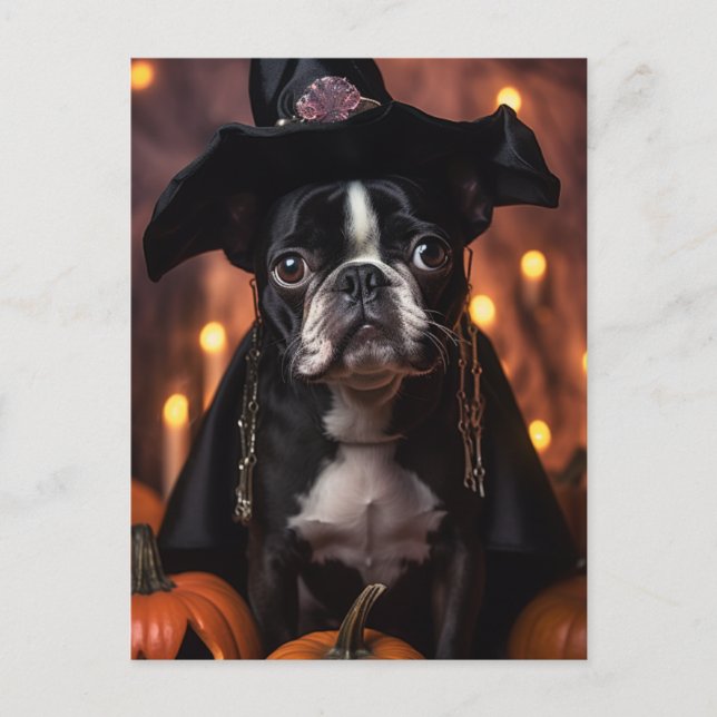 Adortable Halloween Boston Terrier Dog Postkarte (Vorderseite)