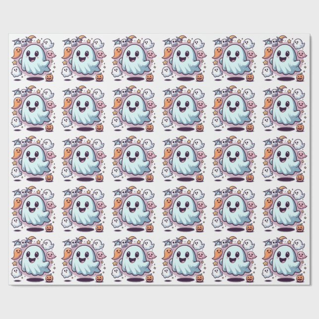 Adortable Halloween Ghost Squad & Spooky Friends Geschenkpapier (Flach)