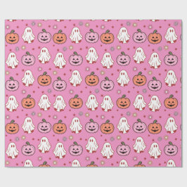 Adortable Halloween Ghosts & Pumpkins Pink Geschenkpapier