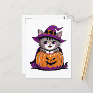 Adortable Halloween Hexenkatze Postkarte