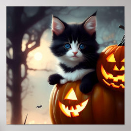 Adortable Halloween Kitten in einem Kürbisposter Poster