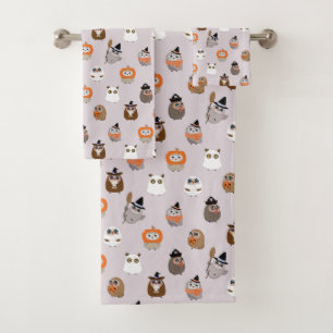 Adortable Halloween Owls Pattern Badhandtuch Set