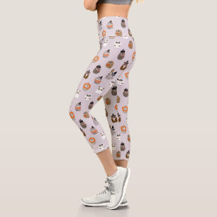 Adortable Halloween Owls Pattern Capri Leggings