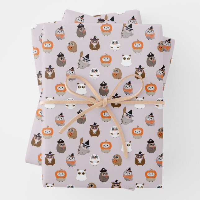 Adortable Halloween Owls Pattern Geschenkpapier Set (Beispiel)